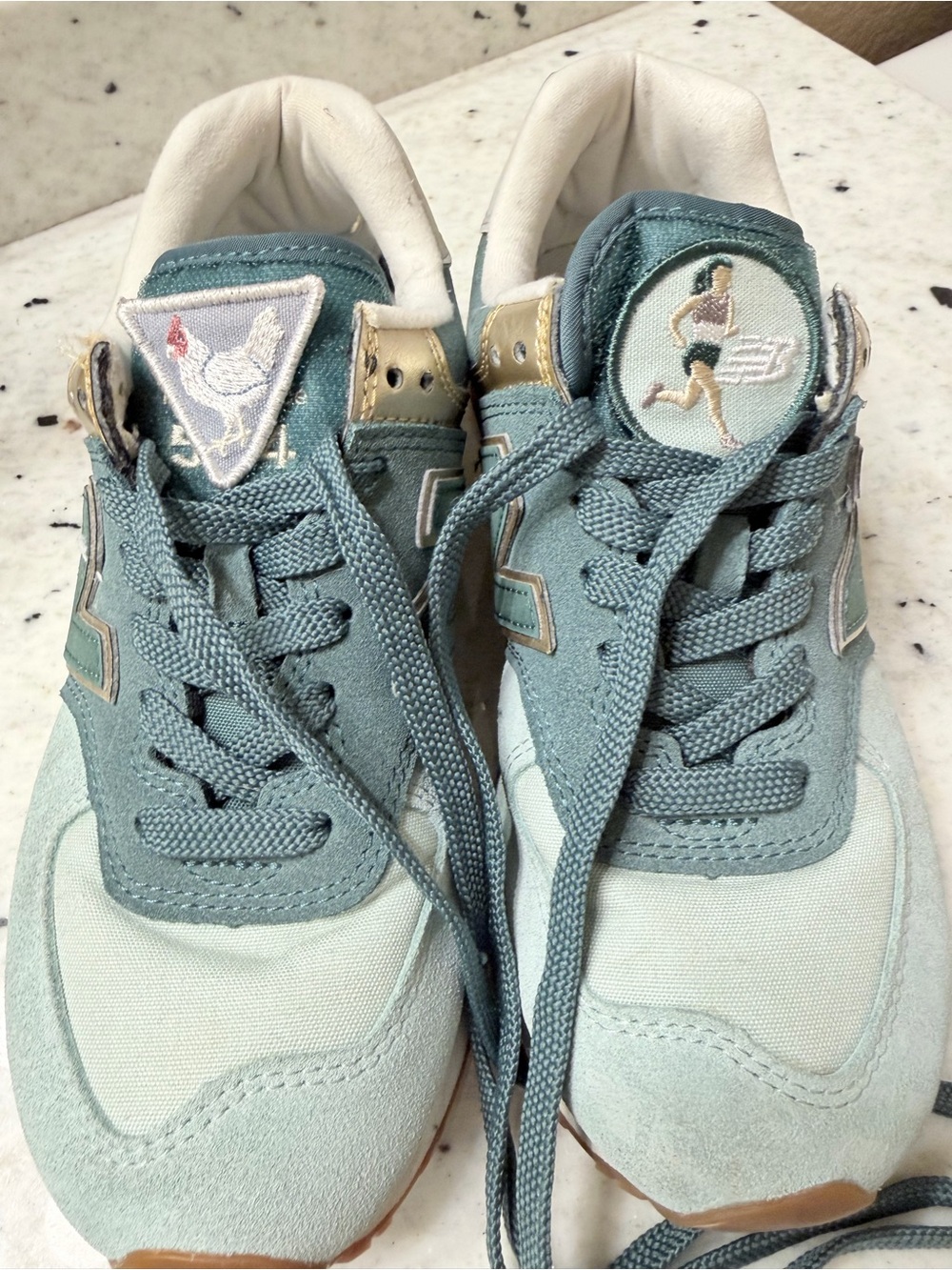 New Balance 574 Women's Size 6 Shoes Metallic patch Agave Sneaker